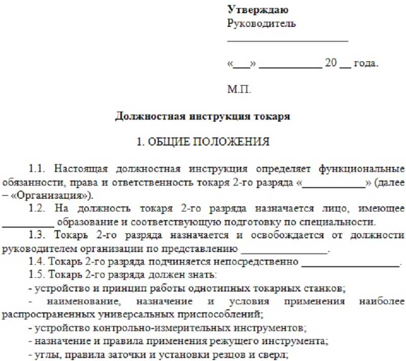 Ответственность в должностной инструкции образец