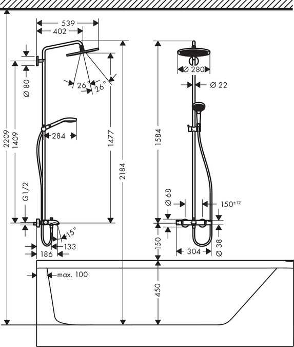 Расстояние между трубами в ванной для смесителя