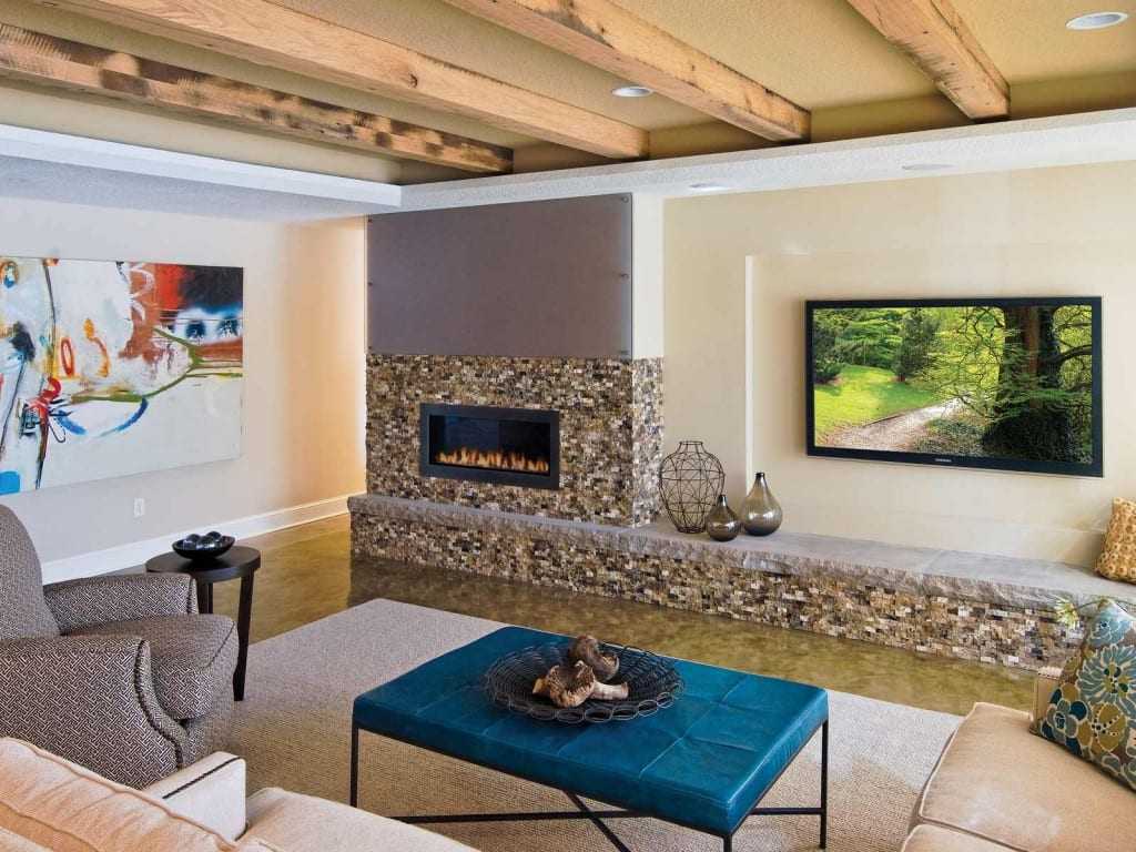 Гостиная с камином и телевизором (55 фото): как разместить в небольшой квартире стенку с камином