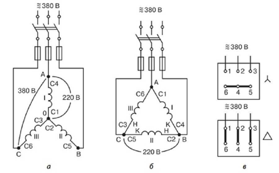 Схема подключения электродвигателя 380